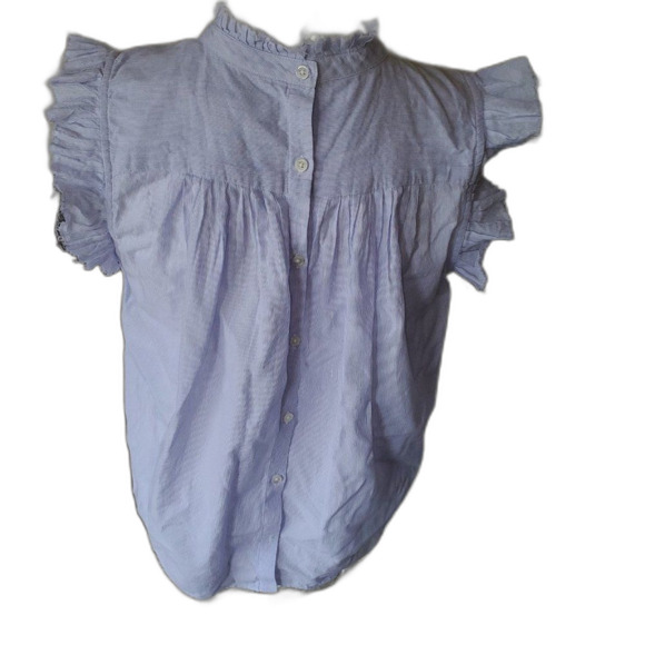 Frame Boho Ruffle Pleated Sleeveless Pinstripe Top Blue/White Sz M Retail $255 - Picture 11 of 14